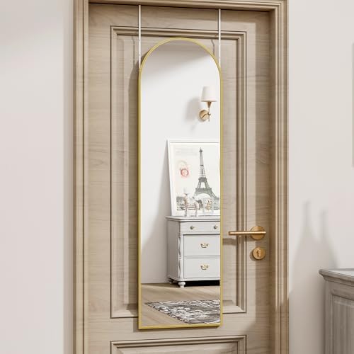 Vlush Door Mirror, Full Length Mirrors Over The Door, 14'' x 48'' Hanging/Rectangular Wall Mirror, Wall-Mounted/Hanging/Leaning, Home Decor,(Gold) by Vlush