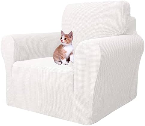 MAXIJIN Stretch Chair Cover Chair Slipcovers with Arms, 1-Piece Couch Sofa Chair Covers for Living Room, Non Slip Armchair Cover (31"-46") Furniture Protector Dogs Pet Friendly (Chair, White) by MAXIJIN