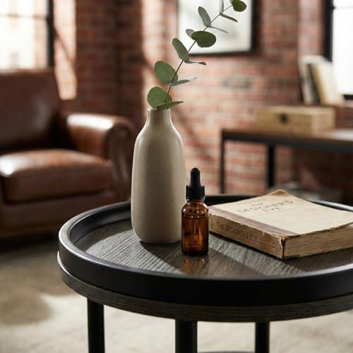 Small Round Side Table, Rustic Grey End Table with Tray Top, 3-Tier Greige Nightstand for Living Room & Bedroom, 11.8" Narrow Corner Table, 21.7" H Industrial Accent Furniture for Small Spaces, Grey - Image 6