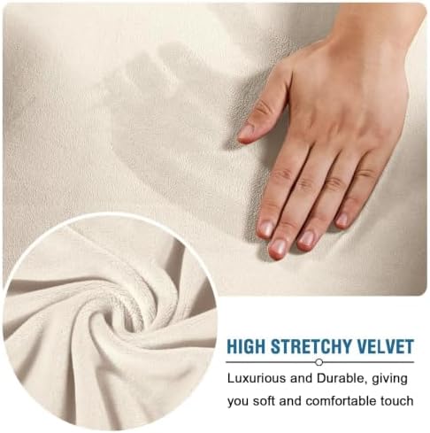 H.VERSAILTEX Wingback Chair Covers Velvet Plush Wing Chair Slipcover 1 Piece High Stretch Wing Back Chair Slipcovers Sofa Cover Furniture Cover with Elastic Bottom, Ivory - Image 3