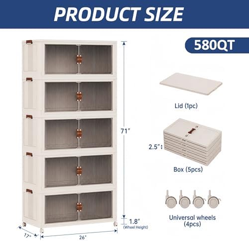 SAILUN 580Qt Stackable Storage Bins,Storage Cabinet a Lid,5Pack Blush White - Image 5