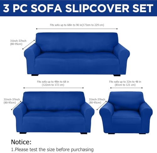 Peryiter 3 Pcs Couch and Loveseat Sofa Covers,Blue,Milk Silk - Image 2