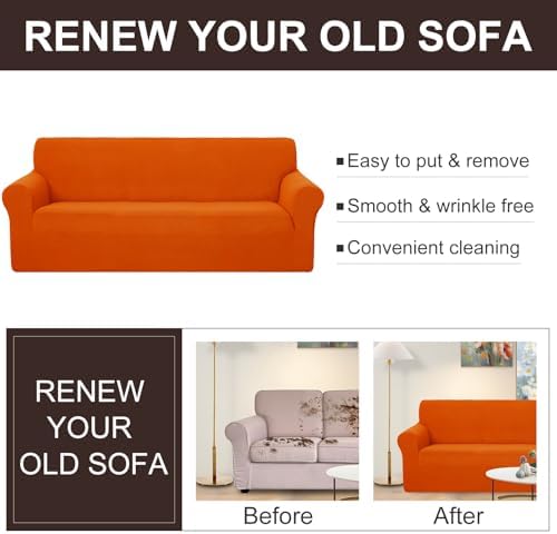 U-NICE HOME Oversized Stretch Couch Cover Slipcover, Orange - Image 4