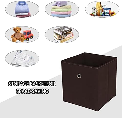 Foldable Storage Cubes Bins ,11 Inch Cloth Storage Cube Fabric Storage Box Cubes Organizer Baskets with Dual Handles for Home Organizer Set of 3 (Brown) - Image 3