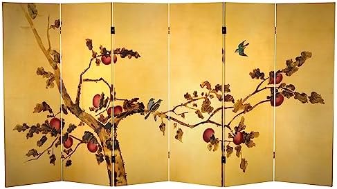 Red Lantern 4 ft. Short Double Sided Plum Tree Canvas Folding Screen 6 Panel Freestanding Partition and Separator for Modern and Contemporary Bedroom, Home Office, Studio, Dorm, Apartment by RedLantern
