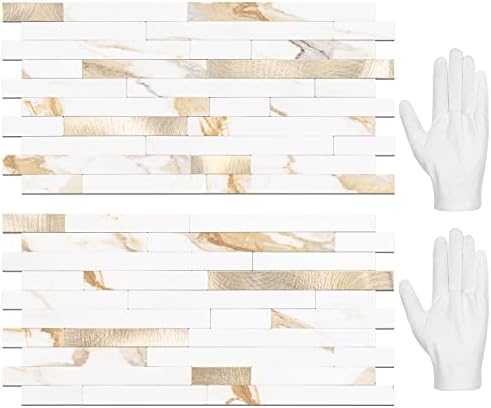 STICKGOO 20 Sheets Peel and Stick Backsplash Tile, Stick on Backsplash for Kitchen and Bathroom, Calacatta Gold Marble Look PVC Mixed Gold Self Adhesive Wall Tiles by STICKGOO