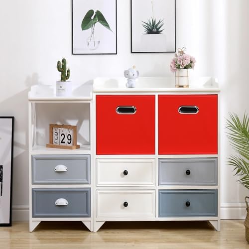Black Foldable Storage Cubes Bins, Fabric Storage Box Cubes Organizer Baskets with Dual Handles for Home Organizer,Set of 3,(Red) - Image 4