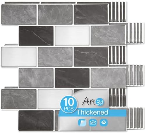 Art3d 10-Pack Subway Tiles Peel and Stick Backsplash, Granite, 12 x 12 Inch by Art3d