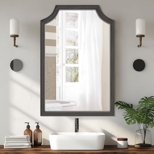 WallBeyond Scalloped Wood Mirror for Small Bathroom Vanity 20x30 Inch Rectangle Wall Mirror Decor for Hallway Bedroom Living Room Home (Black) by WallBeyond