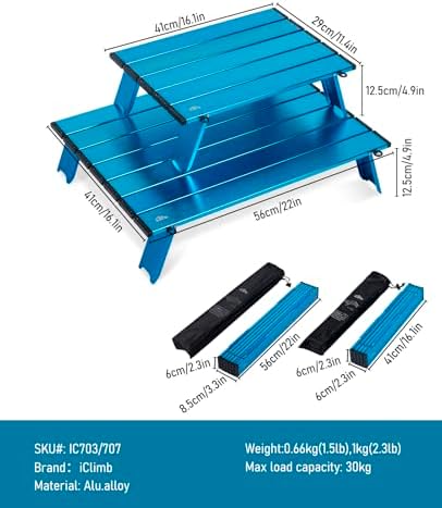 iClimb Ultralight Compact Mini Beach Picnic Folding Alu. Table with Carry Bag, Two Size (Blue - S) - Image 3