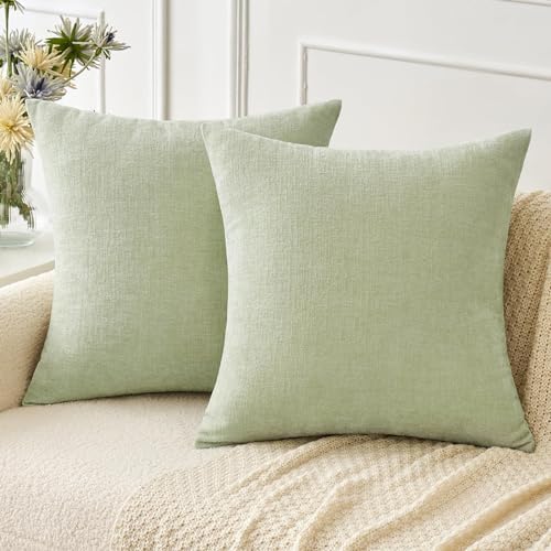 MIULEE Soft Chenille Throw Pillow Covers Light Green 18x18 Inch Pack of 2 by MIULEE