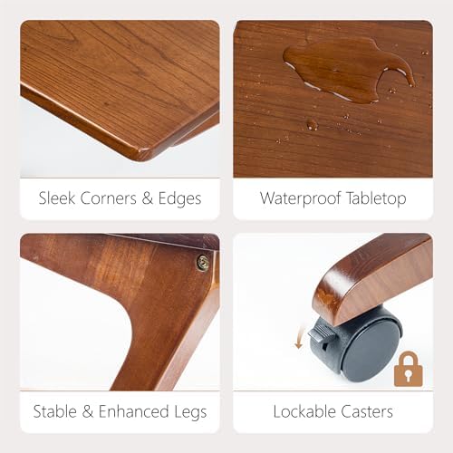 FLYJOE Solid Rubberwood TV Tray Table with Casters, Z-Shaped, Dark Walnut - Image 6