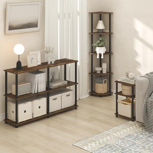 Furinno Turn-N-Tube 3-Tier Toolless Side Table, Compact, Amber Oak - Image 4