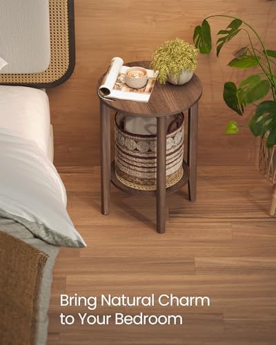 VASAGLE Round Side End Table, 2-Tier Boho Bedside Table with Rattan-Look - Image 4