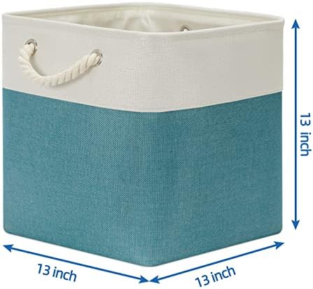 Temary Fabric Storage Set - 4 Large Cube Baskets (13x13), White & Teal - Image 2