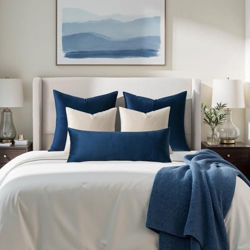 MIULEE 28x28 Inch Pack of 2 Euro Velvet Throw Pillow Covers Dark Blue - Image 3