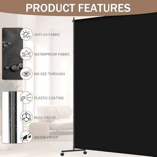 5*6FT Single Panel Room Divider/ Privacy Screen with Caster Wheels & Brakes - Image 4