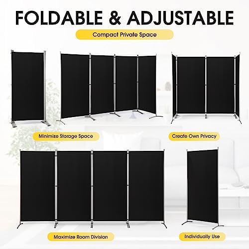RANTILA 4 Panel Room Divider, 6 Ft Tall Folding Privacy Screen Room Dividers, Freestanding Room Partition Wall Dividers, 136''W x 20''D x 71''H, Black - Image 3
