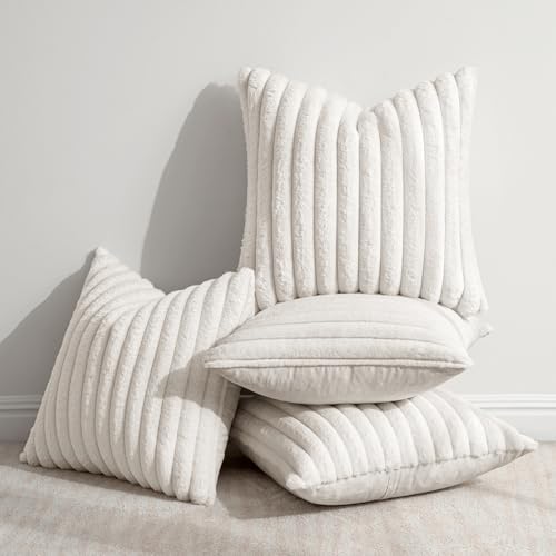 MIULEE Faux Fur Plush Decorative Throw Pillow Covers 18x18, Pure White - Image 3