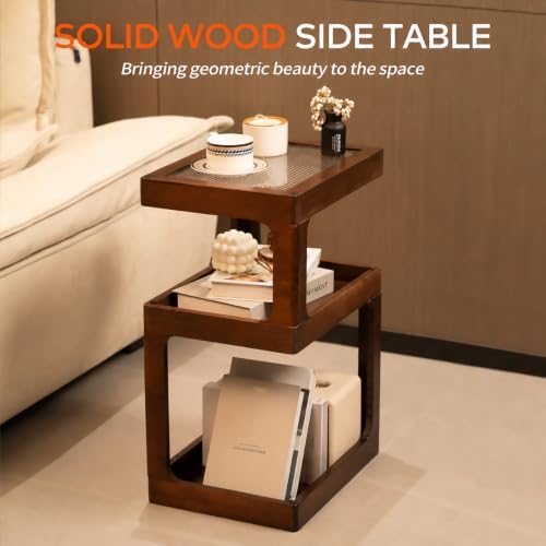 Solid Wood End Table, 3 Tier Small Side Table, Brown Accent Table - Image 3