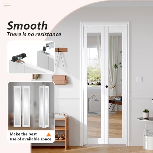 FREDBECK Bifold Door for 28x80 Opening (Double 14x80) with 1 Lites Mirror - Image 3