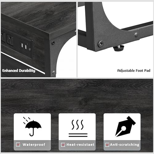 TUTOTAK C Shaped End Table with Charging Station, Side Table for Sofa - Image 7
