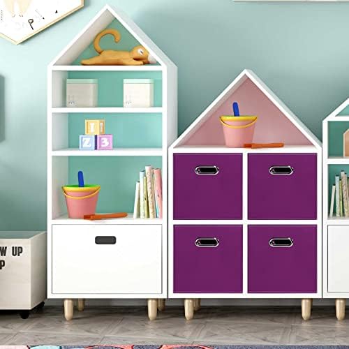 Fabric Cloth Storage Bins,Fabric Cube Organizer with Dual Handles Foldable Cube Storage Baskets for Home Bedroom Storage,Set of 8,(Purple) - Image 4