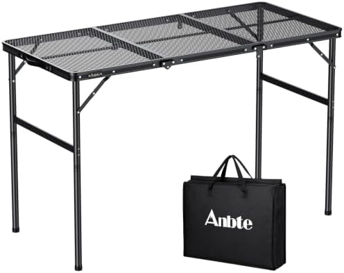 Anbte 3ft Tri-fold Grill Table, 2 Adjustable Heights Max 29.5", Black by Anbte