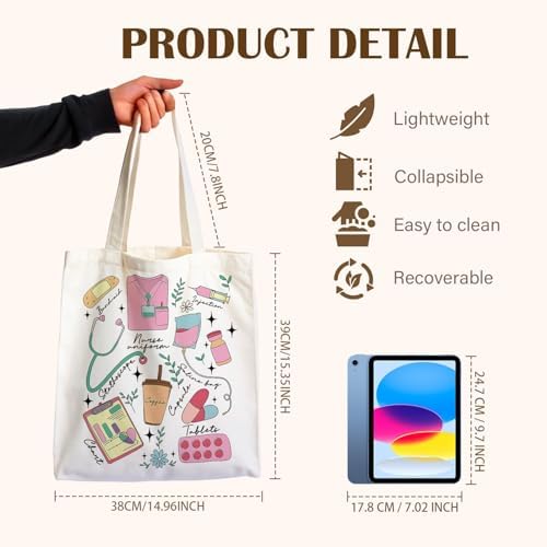 Nurse Canvas Tote Bag, Nurse Appreciation Gifts, Nursing School Gift Reusable Shopping Grocery Bags - Image 4