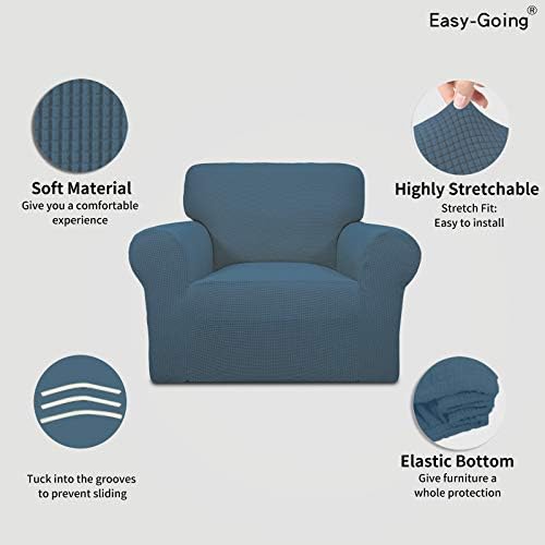 Easy-Going Stretch Chair Slipcover with Arm Washable Bluestone - Image 4