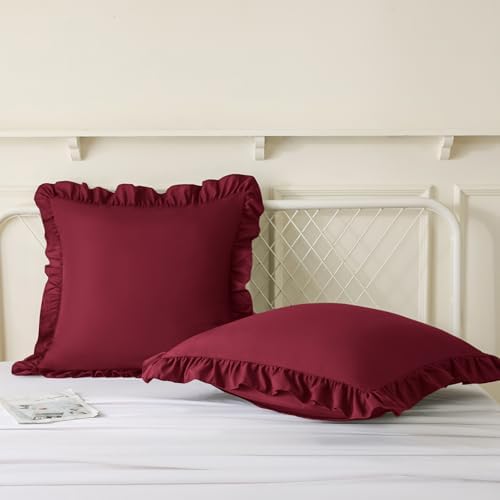 KKJIAF 2 Pack Ruffle Pillow Cases 18x18 Inches, Burgundy - Image 4