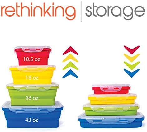 Kitchen Home Thin Bins Collapsible Containers – Set of 4 Rectangle Silicone Food Storage Containers – BPA Free, Microwave, Dishwasher and Freezer Safe - Image 4
