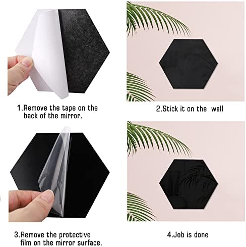 RW-103 36 PCS Acrylic Mirror Wall Stickers Hexagon Mirror Wall Decals DIY Removable 3D Geometric Hexagon Mirror Art Setting Wall Decor for Bedroom Living Room Office Kitchen Home Decoration (Black) - Image 3