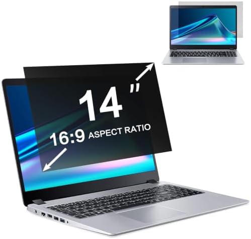 ZOEGAA 14 Inch Laptop Privacy Screen Filter, Compatible with HP Dell Acer Asus Samsung Lenovo Thinkpad, for Removable 16:9 Widescreen Display Laptop Privacy Screen 14 inch and Anti-Glare Protector by ZOEGAA