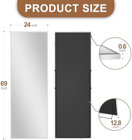 Delma Full Length Mirror with Stand, 69x24 Silver Floor Mirror - Image 3