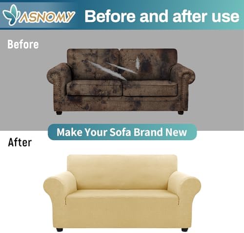Asnomy Stretch Couch Covers Washable,loveseat Cover Slipcovers,Champagne - Image 7