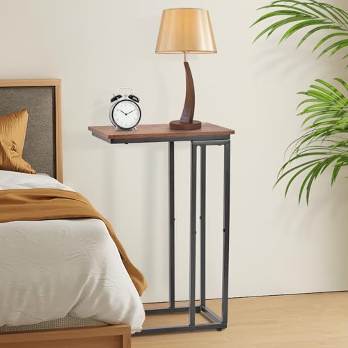 C-Shaped End Table Slim - Brown 2-Pack Couch TV Tray Side Table - Image 2