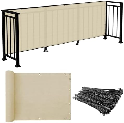 E&K Sunrise 3' x 199' Balcony Privacy Fence Screen Cover with Zip Ties Outdoor Screen Fence UV Protection for Deck Patio Backyard Apartment Pool Porch (Beige) by EKSUNRISEINC