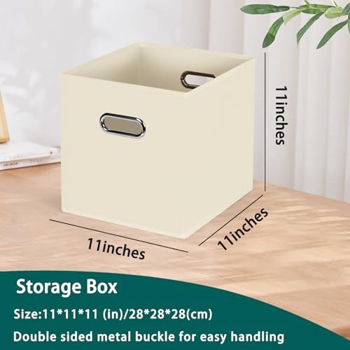 Black Foldable Storage Cubes Bins, Fabric Storage Box Cubes Organizer Baskets with Dual Handles for Home Organizer,Set of 6,(Creamy-White) - Image 2