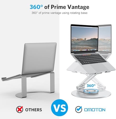 OMOTON Adjustable Laptop Stand for Desk 360° Rotating Base up to 17" Silver - Image 3