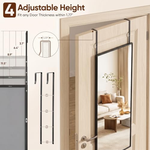 Suidia Full Length Mirror Over the Door&Wall Mounted, 48"x14" Door Mirror with Aluminum Alloy Frame, HD Shatterproof, No-Drill, Hanging Mirrors for Bedroom, Bathroom, Dorm, Closet, Rect, Black - Image 6