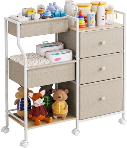 Modanais Baby Diaper Caddy Organizer Rolling Cart with Drawers, Off White by HomeOrganizersandStorage