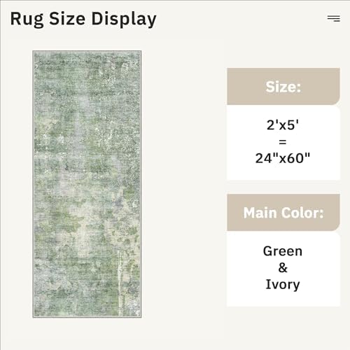 Soalmost Abstratc Runner Rug 2x5 Washable Kitchen Entry Runners Green/Ivory - Image 5