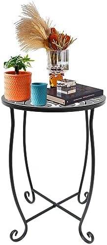 Fashion&cool Outdoor Side Tables, Weather Resistant Metal Patio Side Table, Small Round Outdoor End Table Side Table for Patio Yard Porch Balcony Garden Bedside, Plant Stand for Indoor Outdoor by Fashion%26cool