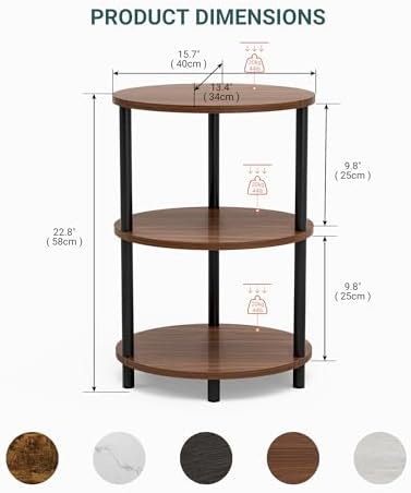 Small Round Side Table - 3-Tier Oval Accent Table for Small Spaces, Rustic Wood and Metal Couch End Table, Nightstand for Bedroom or End Table Living Room, Set of 2, Rustic Walnut - Image 2