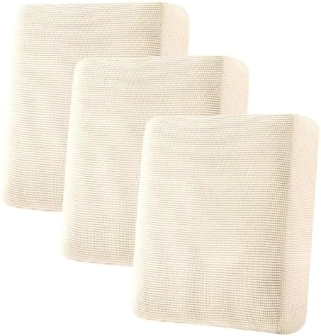 H.VERSAILTEX Super Stretch Individual Seat Cushion Covers Sofa Covers Couch Slipcover Sets Thick Jacquard Textured Twill Fabric (3 Piece Sofa Cushion Covers, Cream) by HVERSAILTEX