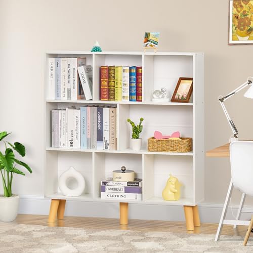 YAHARBO 8 Cube White Bookshelf,3 Tier Book Shelf with Legs,Modern Minimalist Bookcase,Open Book Shelves Storage Organizer,Frees Standing Wooden Display Bookcases for Small Space,Bedroom,Living Room - Image 5