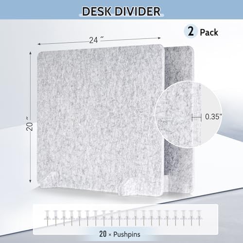 2 Pack Acoustic Desk Dividers, 24" x 20" (Silver Gray) - Image 2
