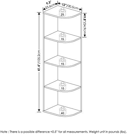 Furinno Pasir 4-Tier Corner Open Shelf Bookcase, Blackwood - Image 3