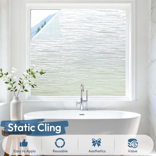 rabbitgoo Frosted Window Film, Static Cling, Wave Pattern, 35.4" x 78.7" - Image 5